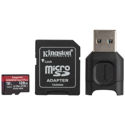 KINGSTON 128GB MICRO SD REACT PLUS W/ADAPTER+READER (MLPMR2/128GB)
