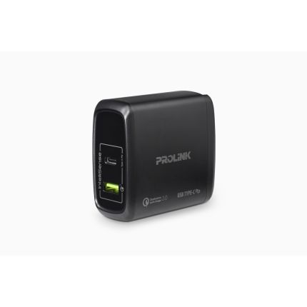 PROLINK PTC26001 2-PORT 60W TRAVEL WALL CHARGER 60W(PD TYPE C &amp;QC 3.0)-BLACK