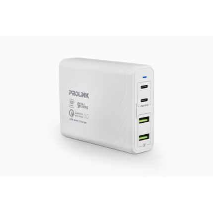 PROLINK PDC410001 4-PORT USB CHARGER 100W (2xPD3.0 TYPE-C &amp; 2xQC 3.0)-WHITE