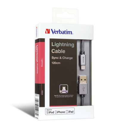 VERBATIM STEP-UP CHARGE &amp; SYNC LIGHTNING CABLE 120cm-GREY #64988