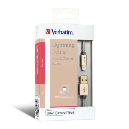 VERBATIM STEP-UP CHARGE &amp; SYNC LIGHTNING CABLE 120cm-GOLD #64990