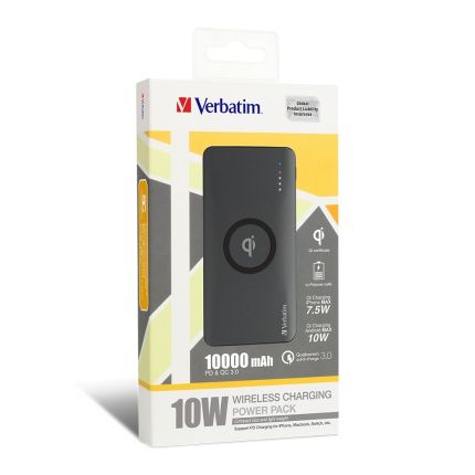 VERBATIM 10,000MAH POWER BANK PD+QC 3.0 WIRELESS -GREY #65936